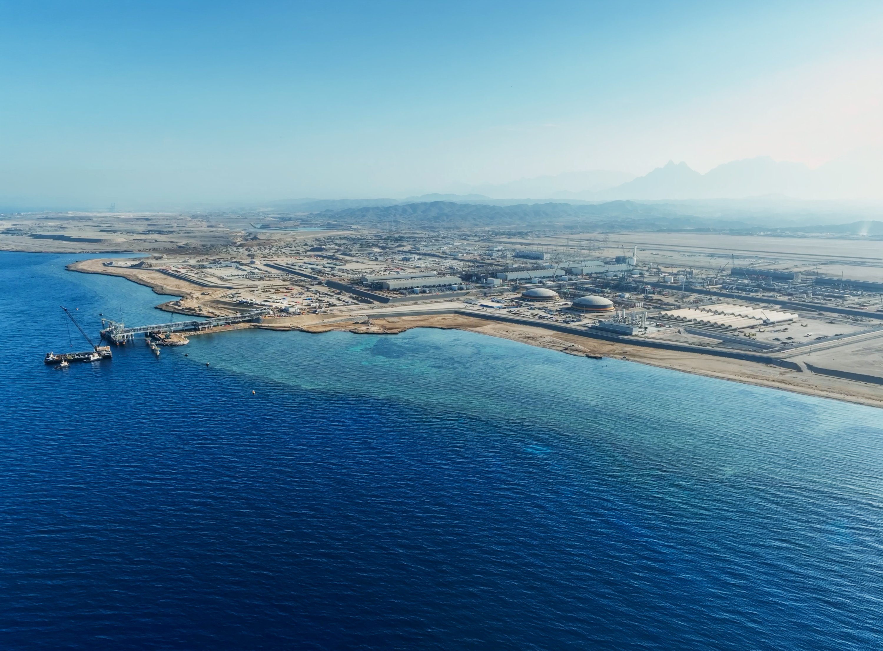 Aerial view of the port and industrial development at Oxagon