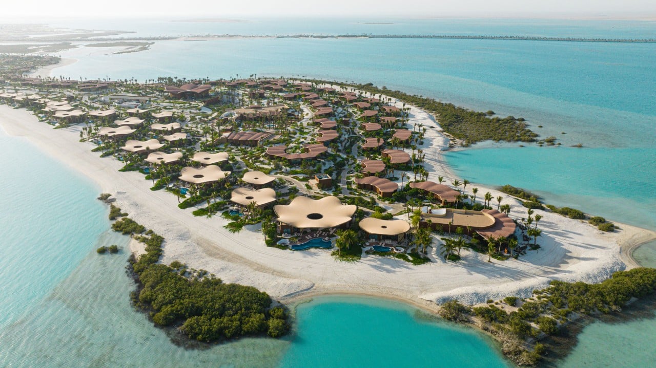 Aerial view of Shura Island resorts at The Red Sea destination